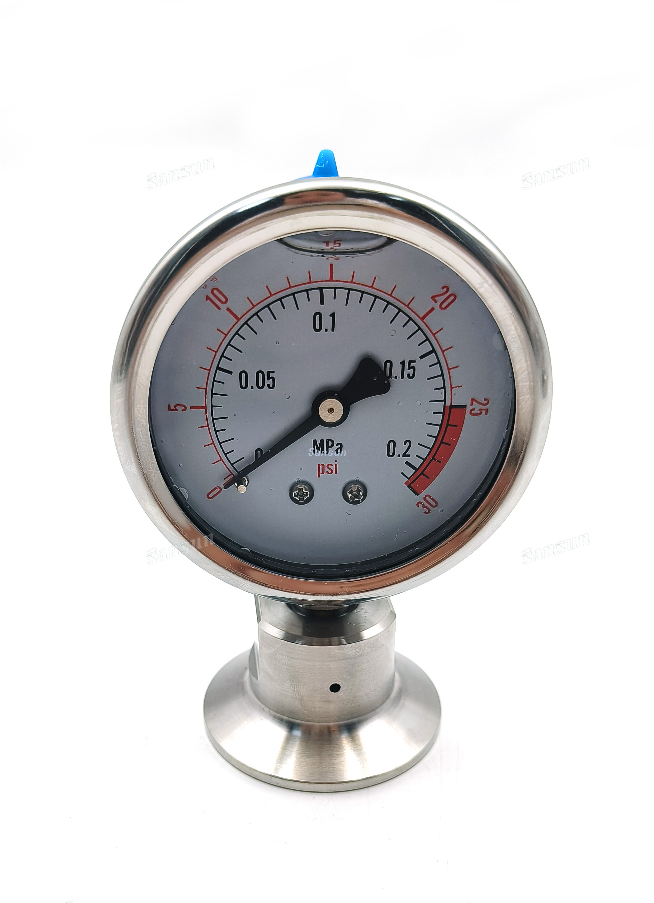 Stainless Steel Tri Clamp End Diaphragm Pressure Gauge 0-30psi