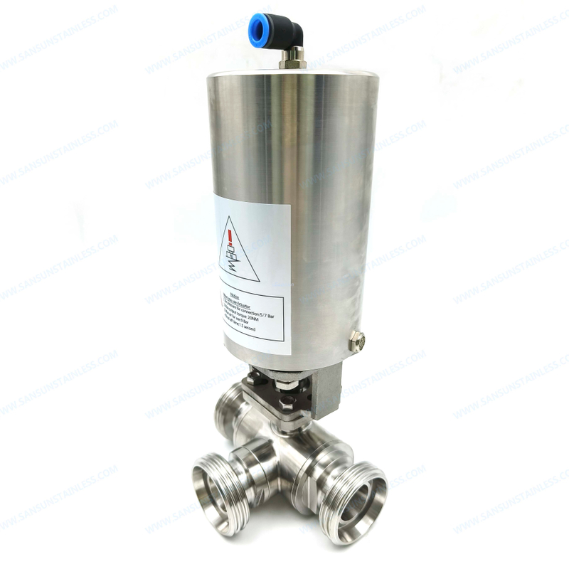 Sanitary Pneumatic 3-way threaded ball valve best price