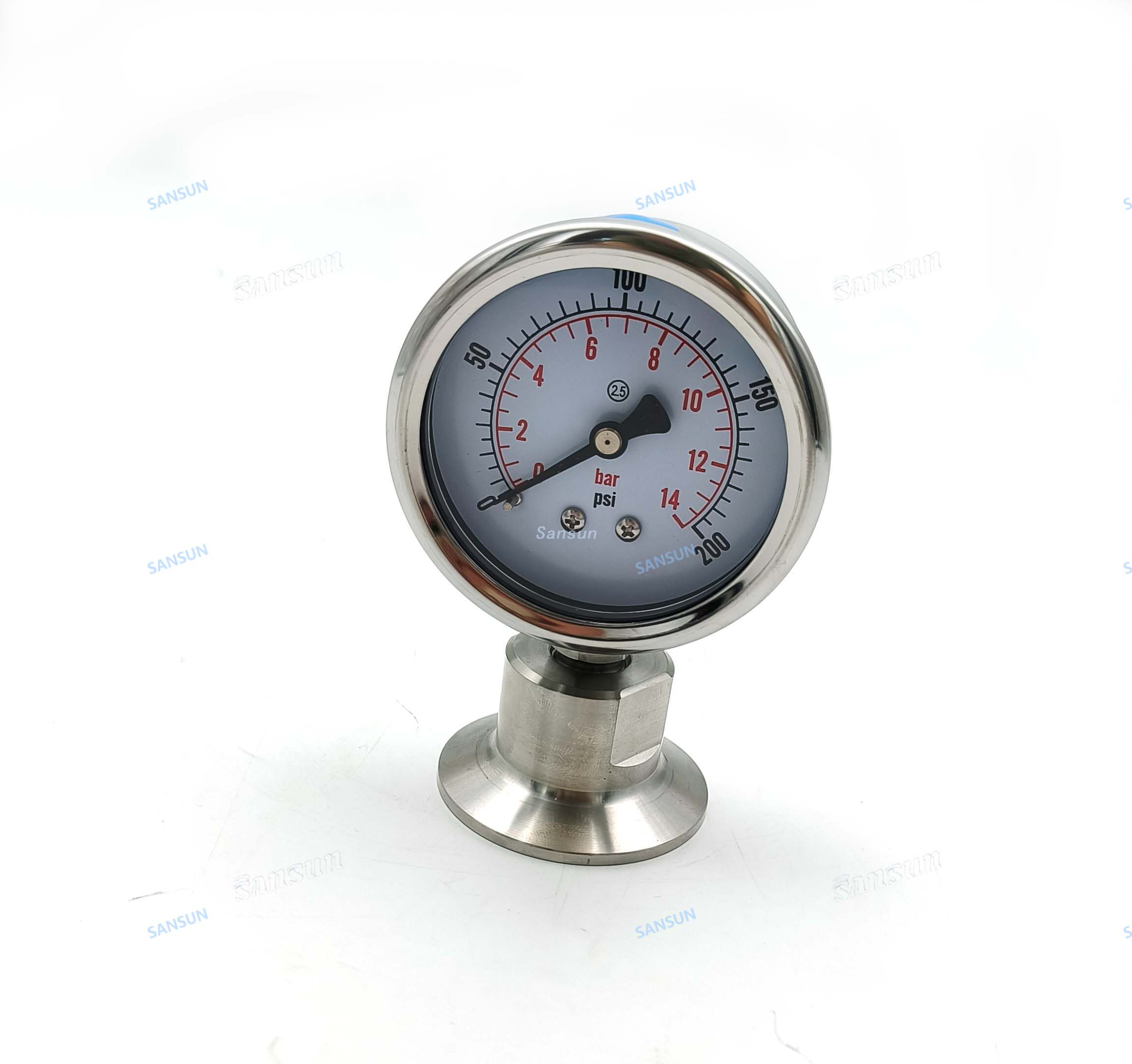 Stainless Steel Tri Clamp End Diaphragm Pressure Gauge 