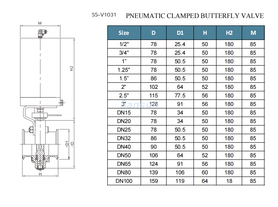 clamp Pneumatic butterfly valve