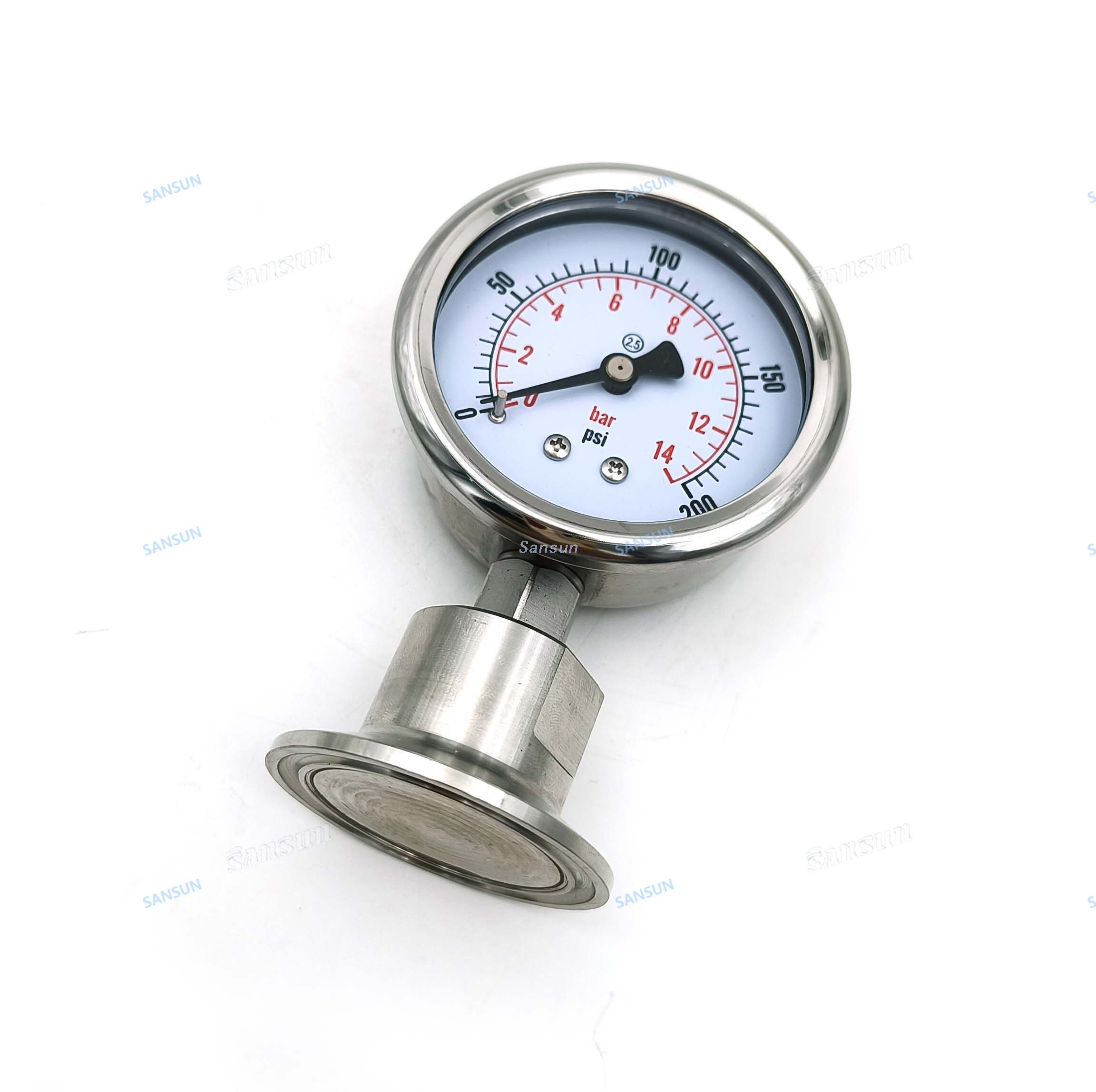 Stainless Steel Tri Clamp End Diaphragm Pressure Gauge 