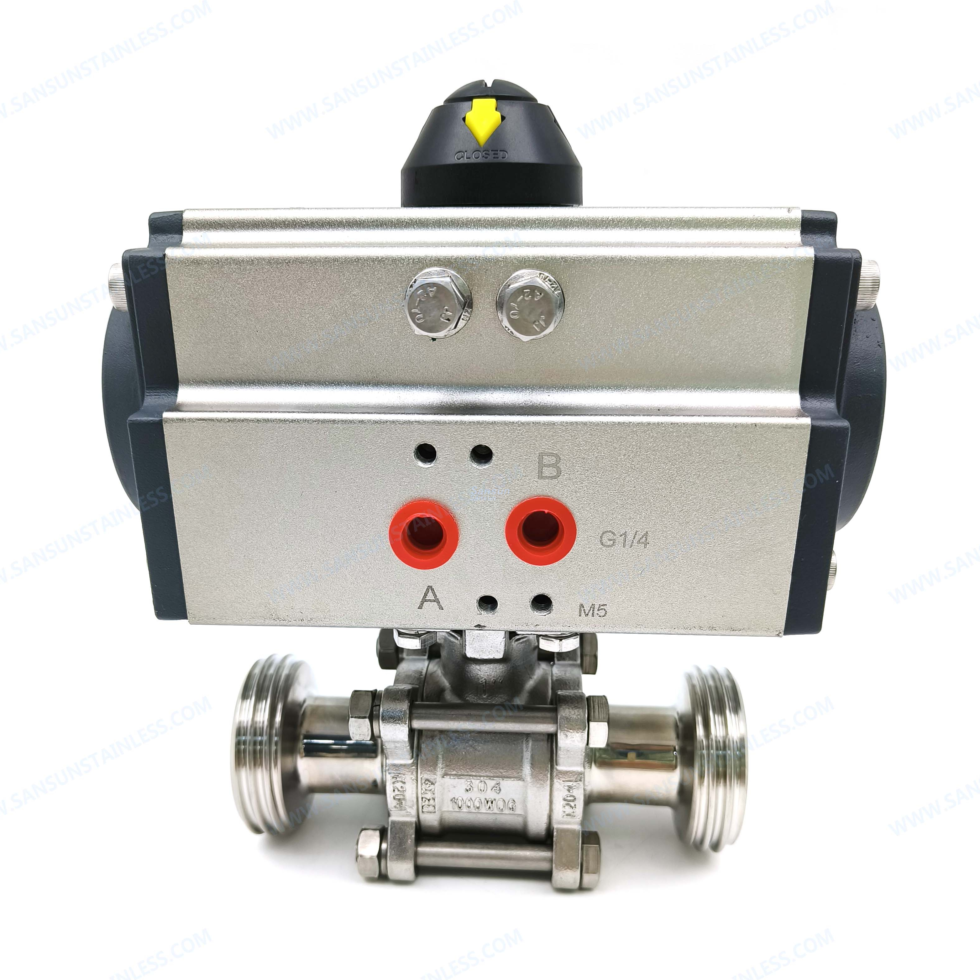 Stainless Steel Threaded Pneumatic Actuated 3 PC Ball Valve