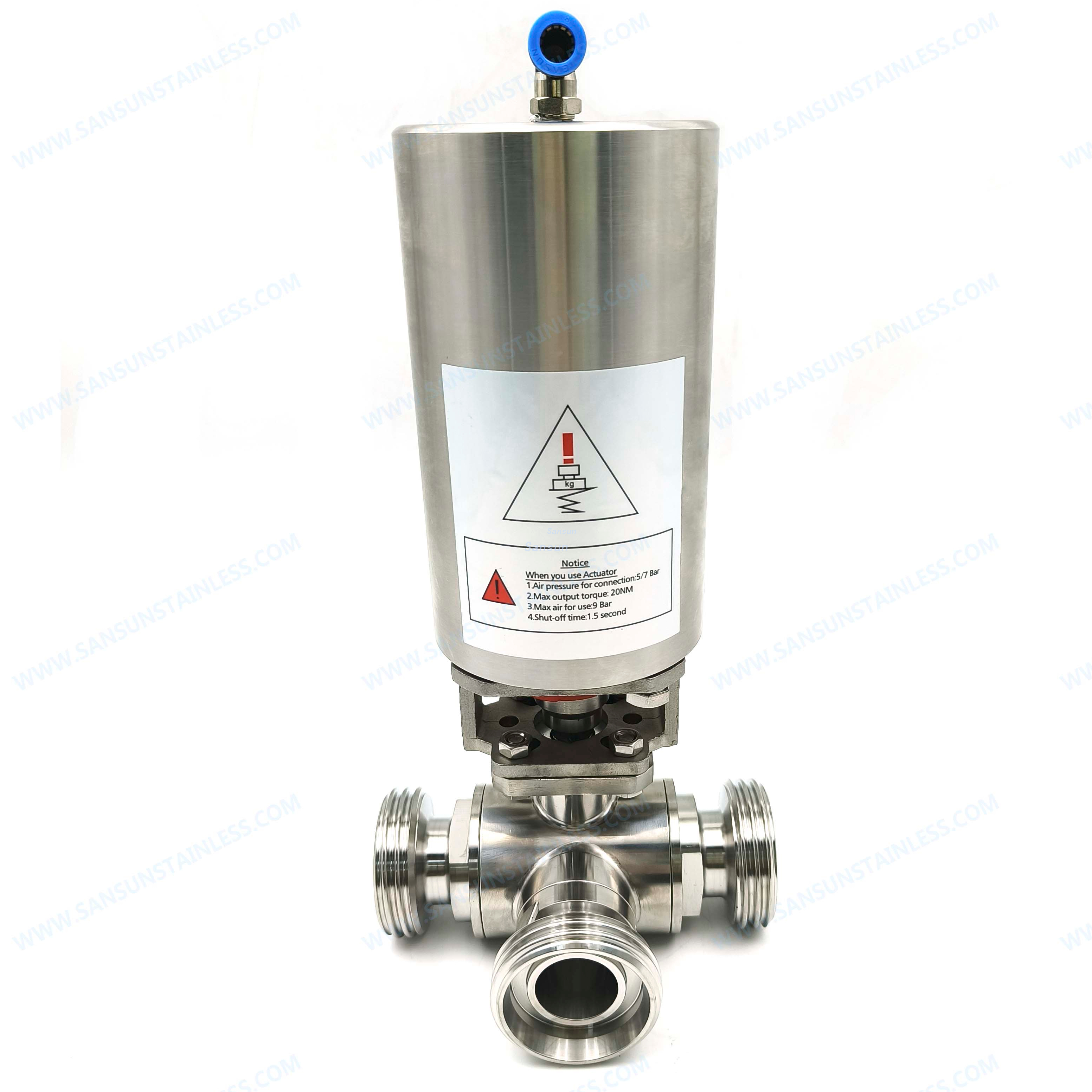 Sanitary Pneumatic 3-way threaded ball valve best price