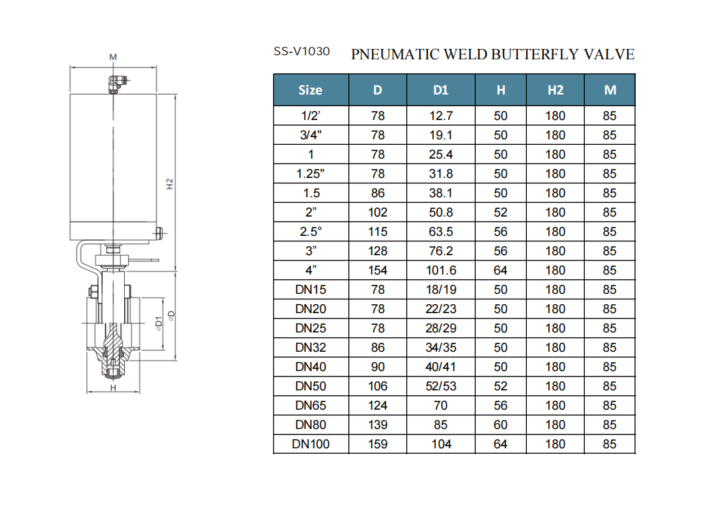weld Pneumatic butterfly valve
