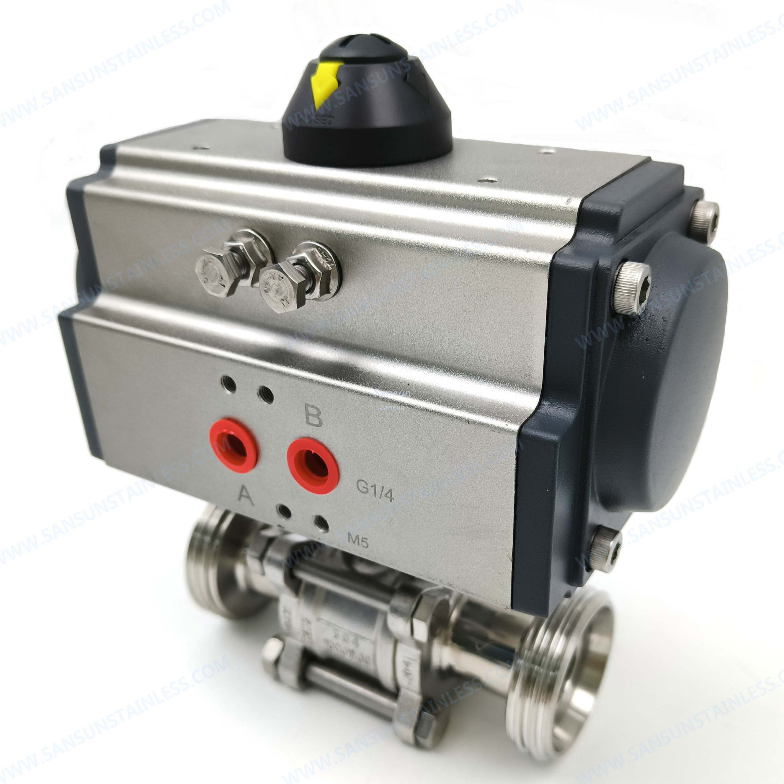 Stainless Steel Threaded Pneumatic Actuated 3 PC Ball Valve