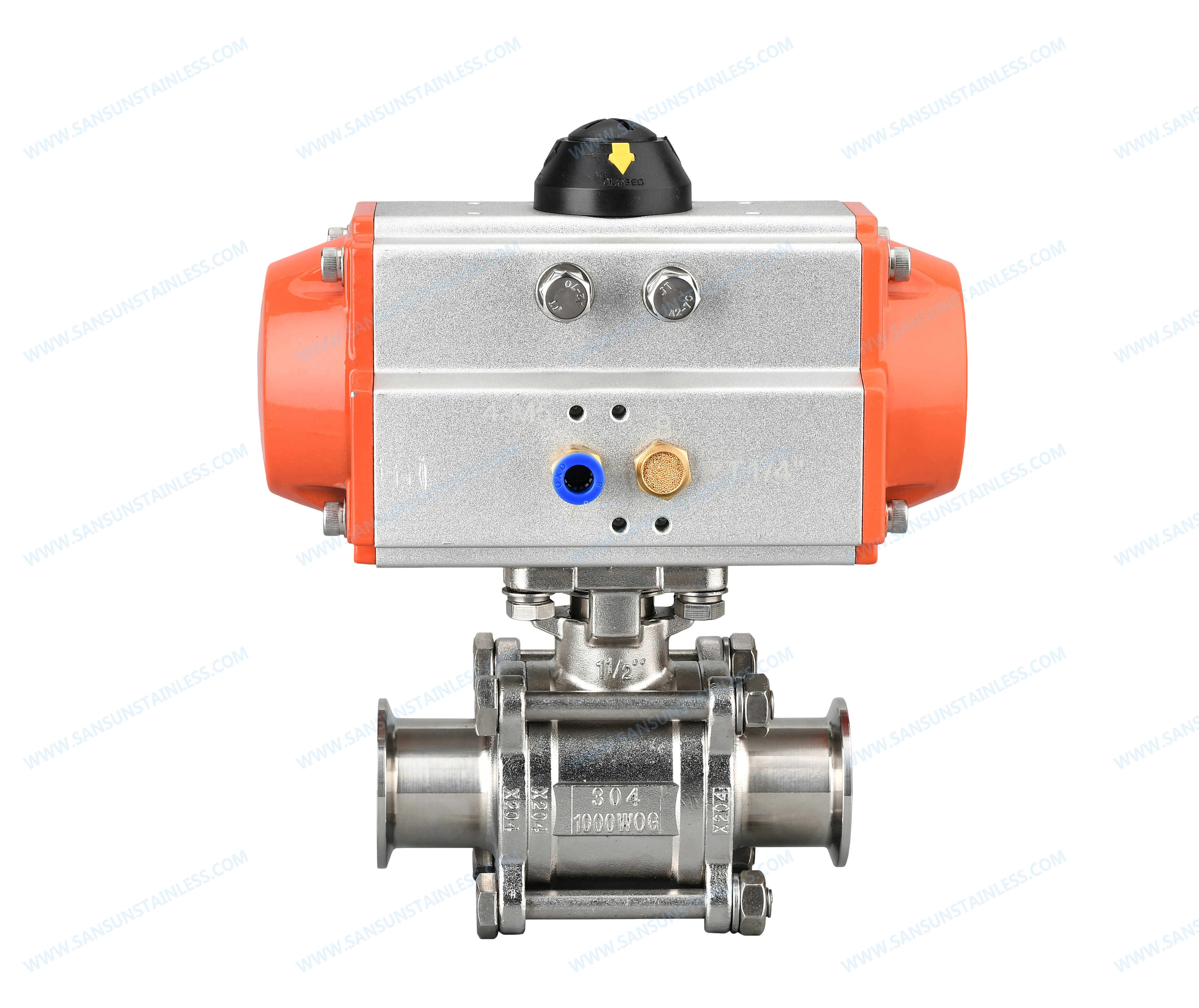 316 Stainless Steel Pneumatic Actuated 3 Piece Ball Valve