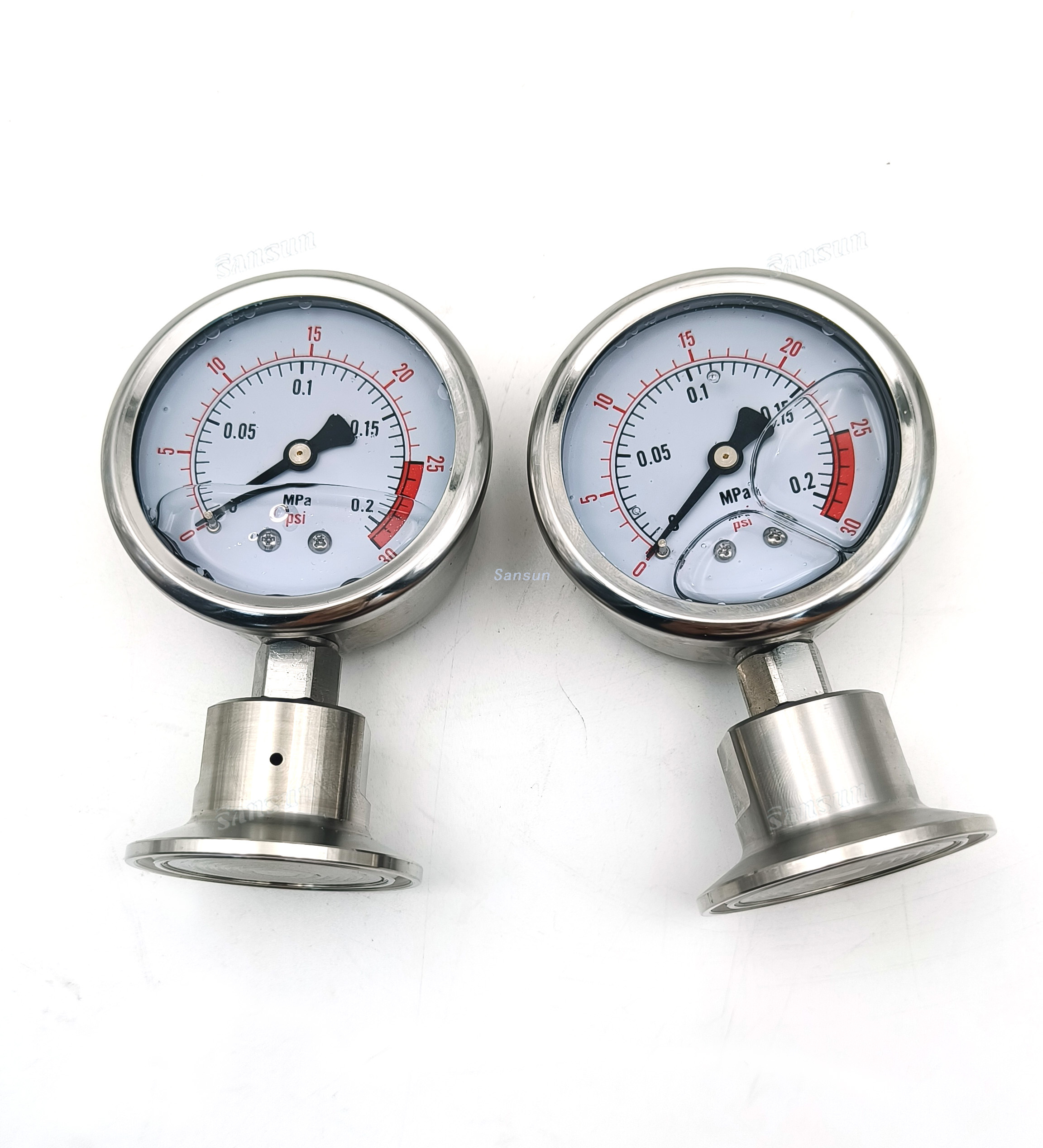 Stainless Steel Tri Clamp End Diaphragm Pressure Gauge 0-30psi