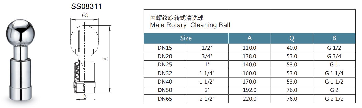 drawing of female rotary spray ball