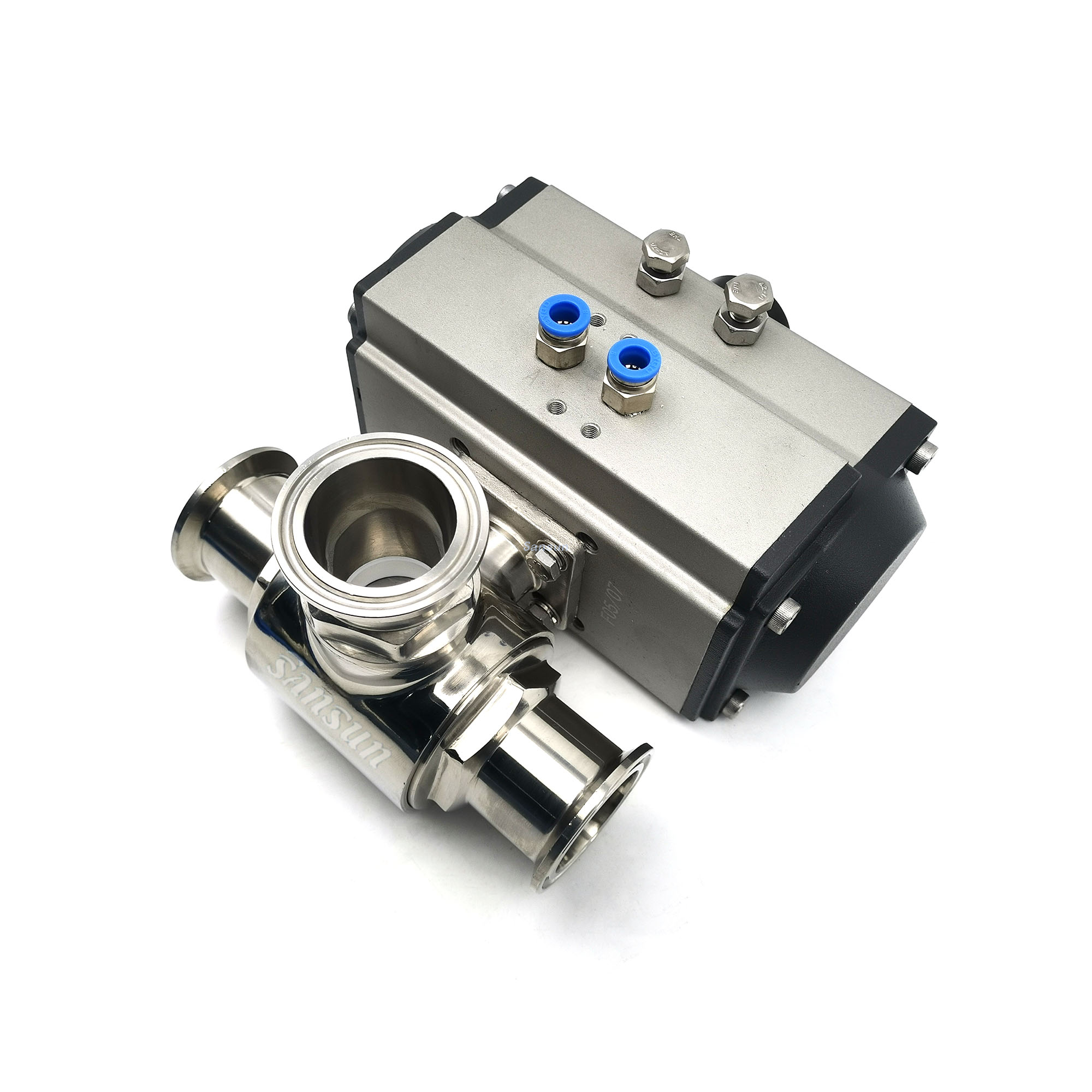 Sanitary Pneumatic tri clamp 3 Way Ball Valve