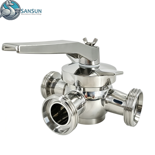 Food-Grade Sanitary Stainless Steel Manual 3-Way Threaded End Plug Valve