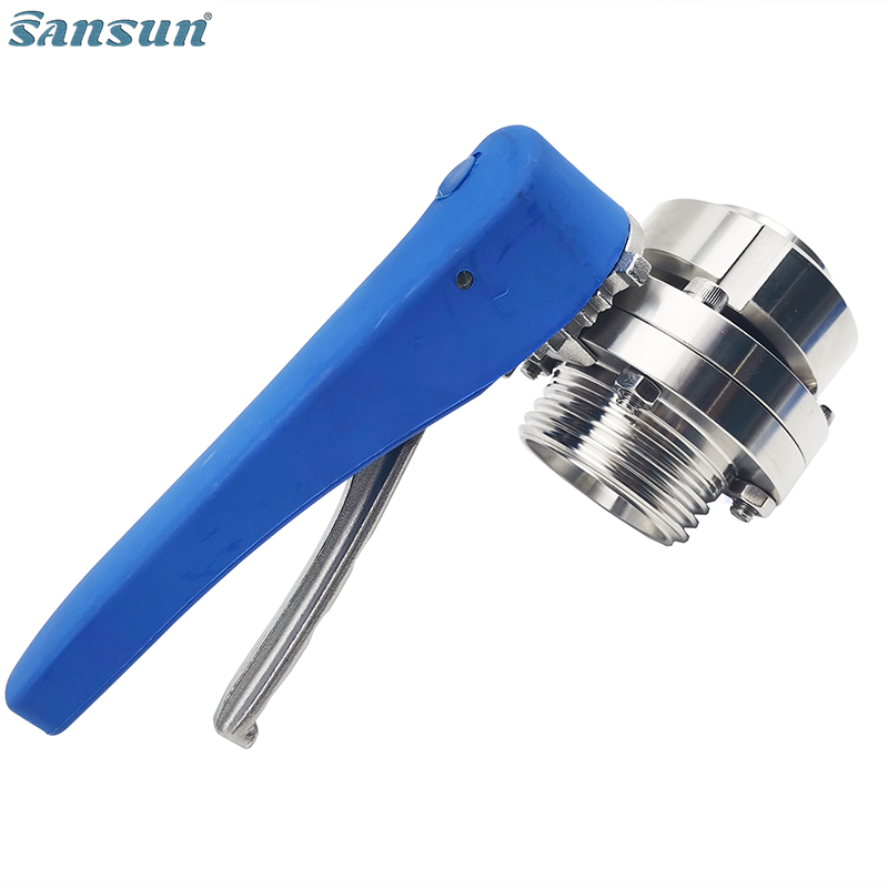 Sanitary Manual Male / Nut union 12 Position Plastic Muti-Position Handle Butterfly Valve