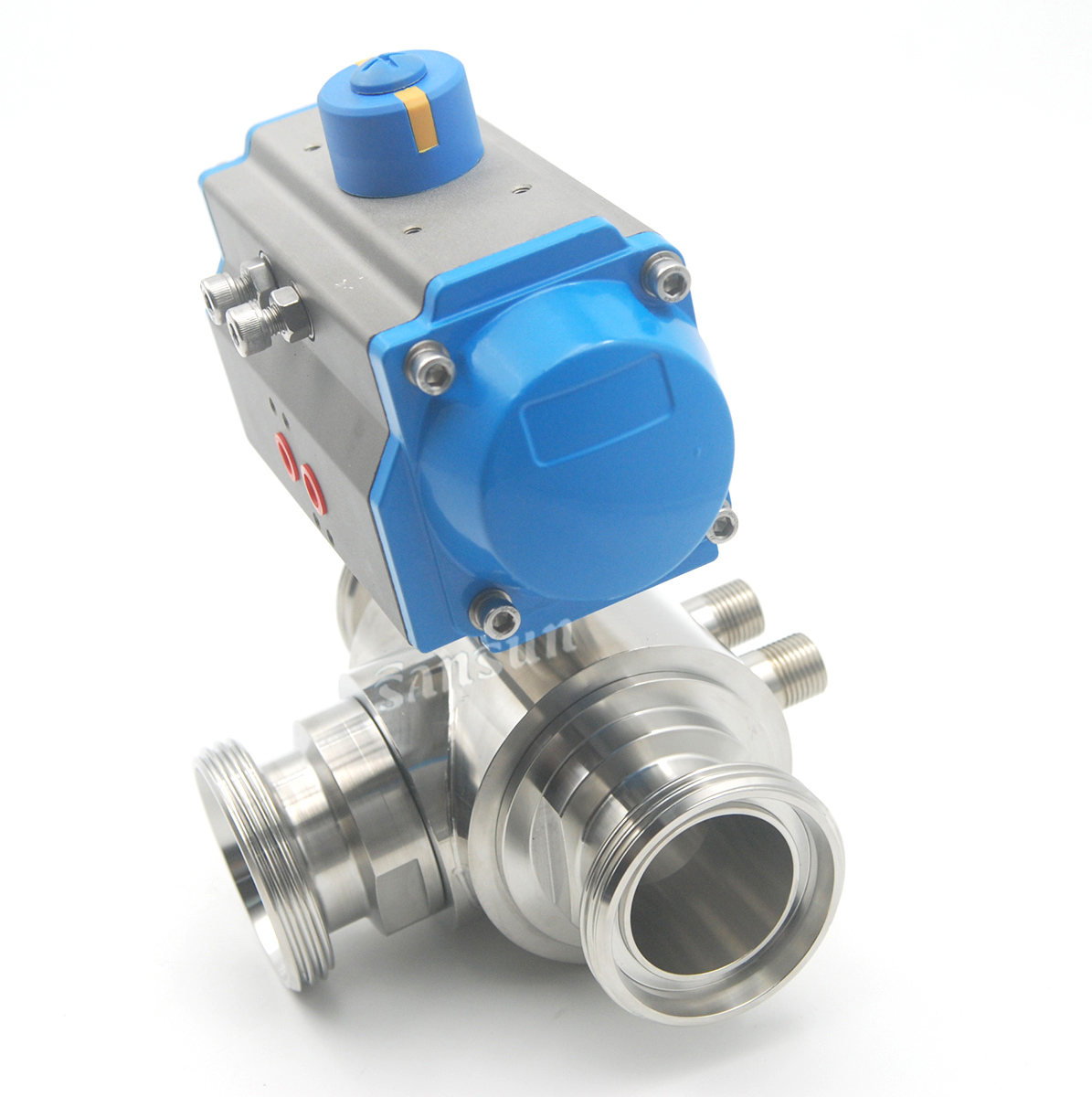 Sanitary Pneumatic Threaded Jacketed 3 Way Ball Valve T Port