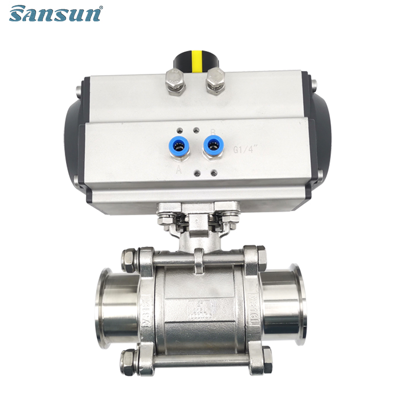 Clamped Pneumatic Actuator Three Piece Ball Valve
