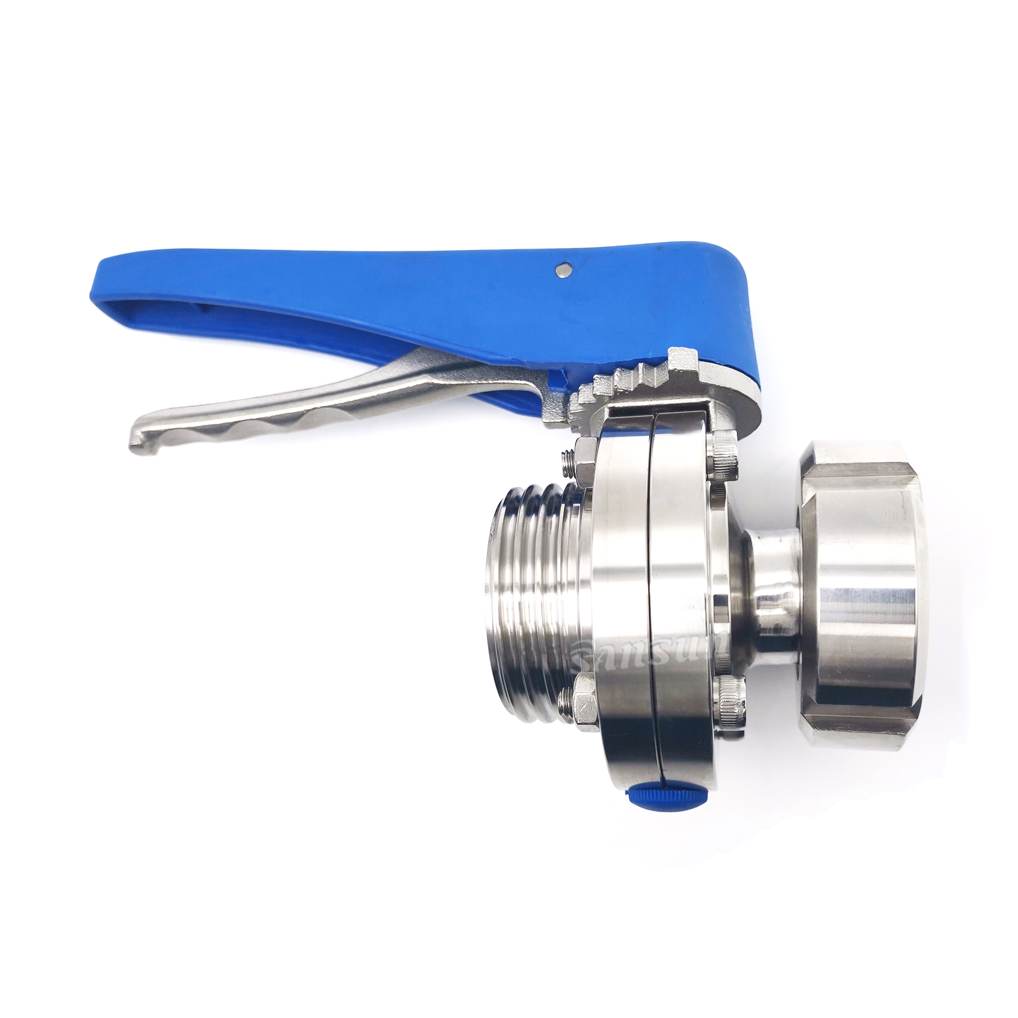 Sanitary Manual Male union 12 Position handle Butterfly Valves