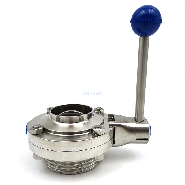 Sanitary Weld Threaded Butterfly Valve 4 Position Handle