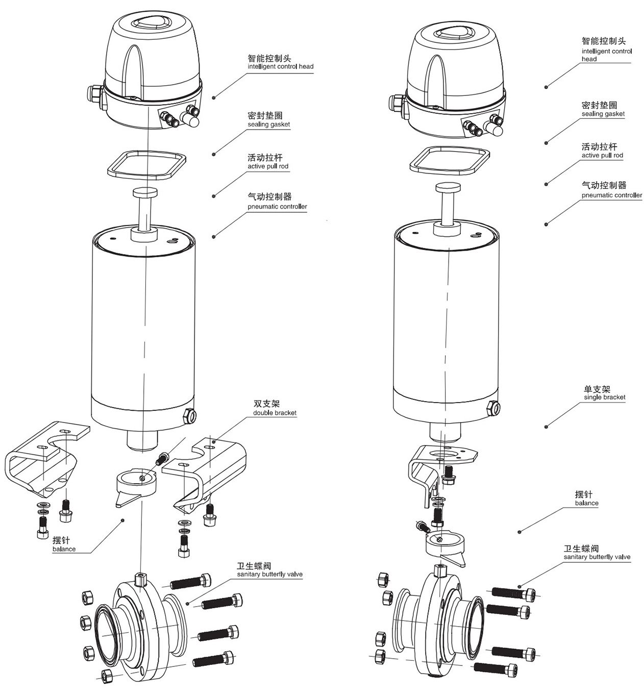 Exploded-view-of-intelligent-pneumatic-Butterfly-Valve