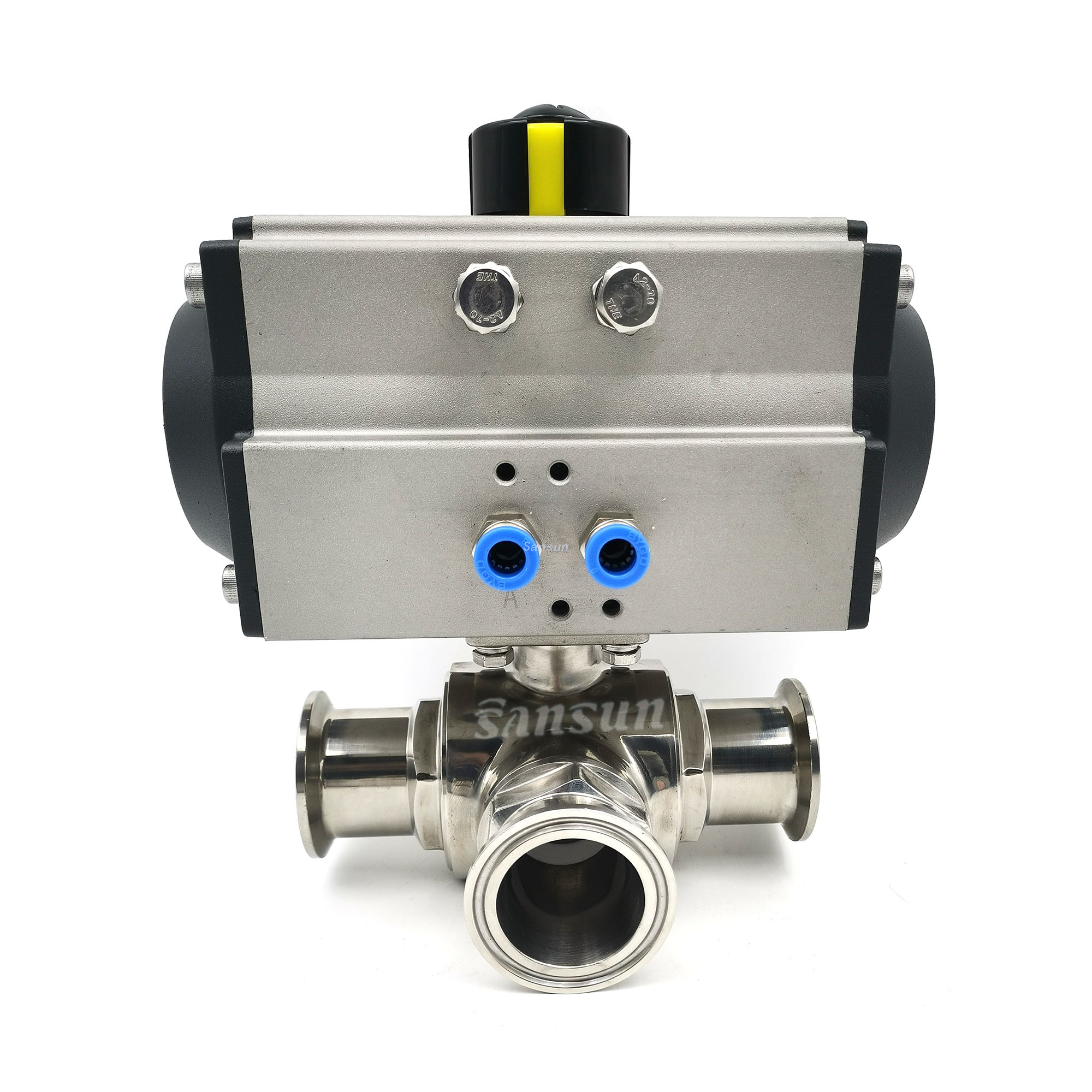 Sanitary Pneumatic tri clamp 3 Way Ball Valve