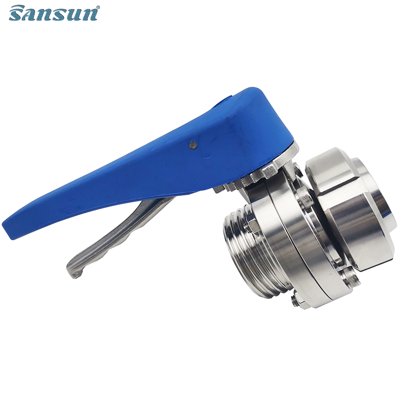 Sanitary Manual Male / Nut union 12 Position Plastic Muti-Position Handle Butterfly Valve