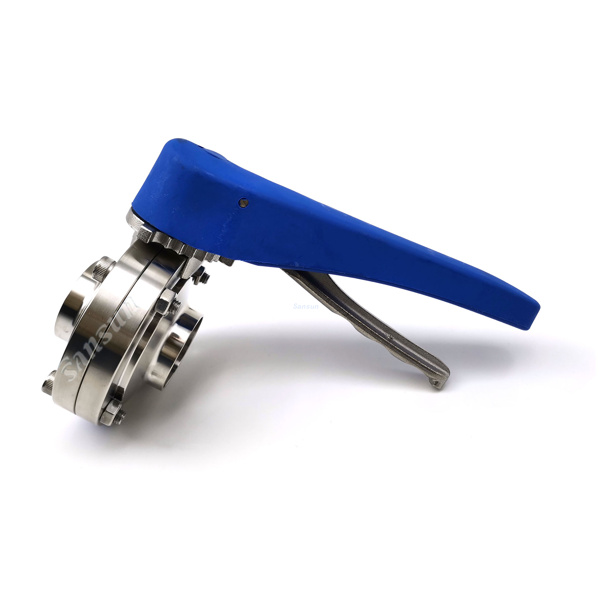 Sanitary weld butterfly valve with Blue plastic handle
