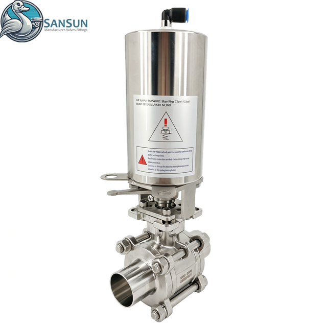 316L Stainless Steel 3-Piece Welded Pneumatic Ball Valve for Data Center Liquid Cooling