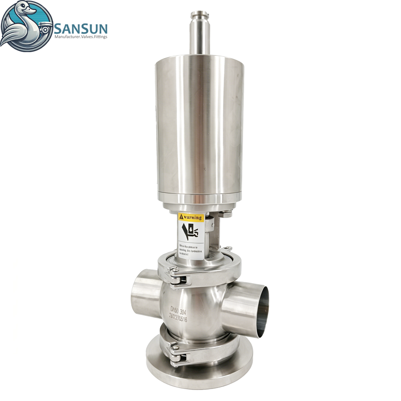Stainless Steel Sanitary Tank Bottom Double Pneumatic Diverter Valve