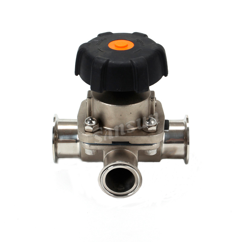 Sanitary stainless steel T Type 3 Way Diaphrgam Valve good quality valve