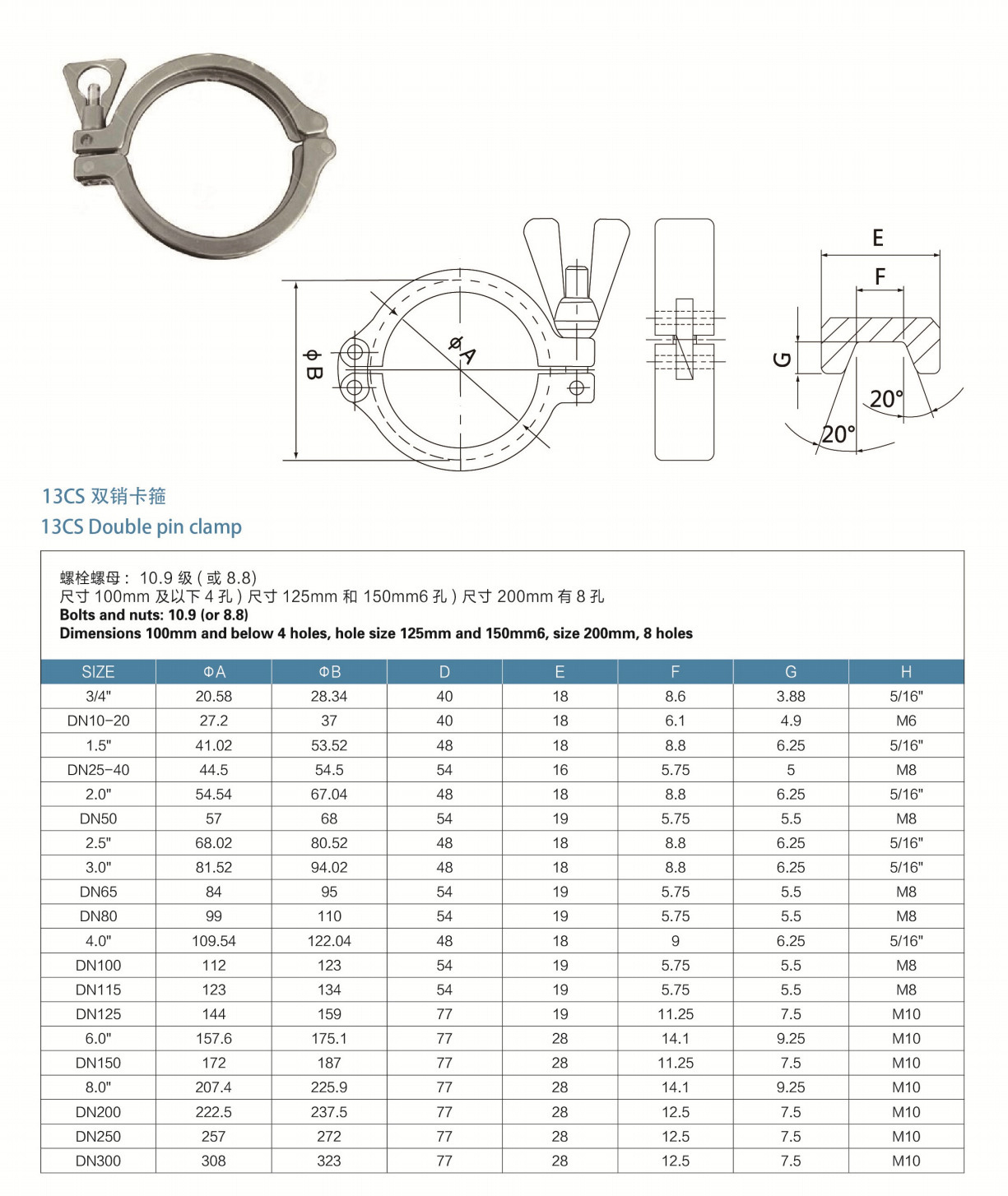 drawing of 13CS double pin clamp