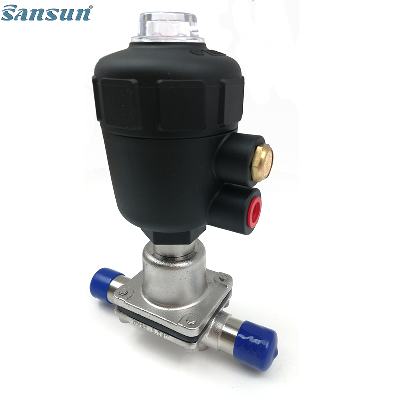 SS304 316L Sanitary Weld Diaphragm Valve with Plastic Pneumatic actuators