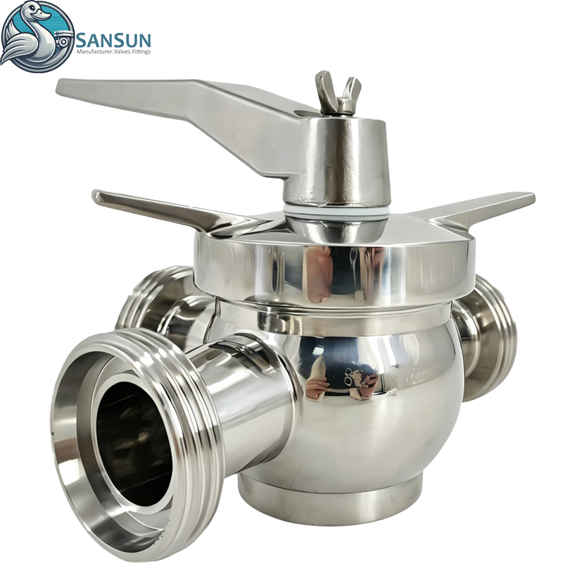 Food-Grade Sanitary Stainless Steel Manual 3-Way Threaded End Plug Valve