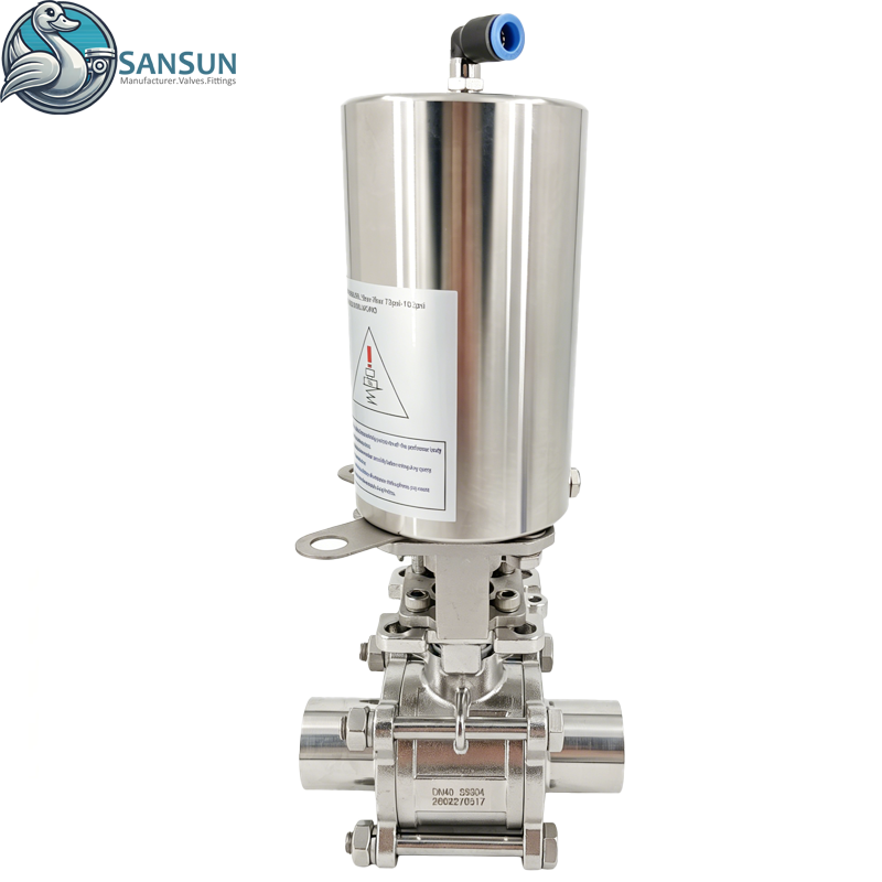 316L Stainless Steel 3-Piece Welded Pneumatic Ball Valve for Data Center Liquid Cooling