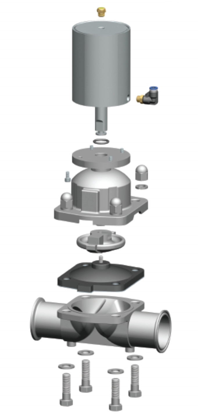 Exploded-view-of-Diaphragm-Valve-with-stainless-steel-pneumatic-actuator