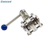 DIN Welded Three Piece Butterfly Valve with Pull Handle