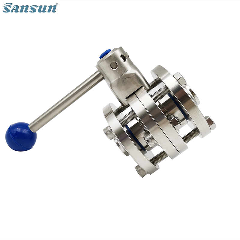 DIN Welded Three Piece Butterfly Valve with Pull Handle