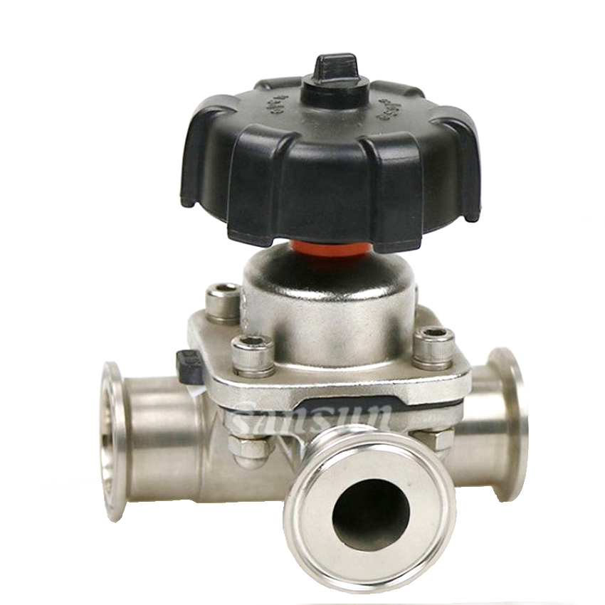 Sanitary stainless steel T Type 3 Way Diaphrgam Valve good quality valve