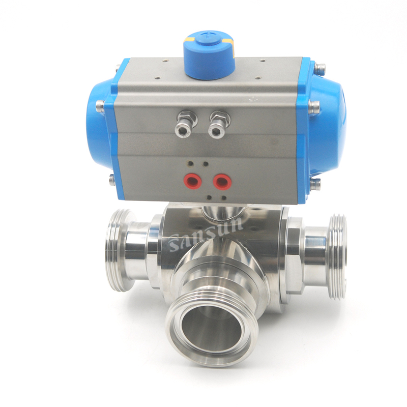 Sanitary Pneumatic Threaded Jacketed 3 Way Ball Valve T Port