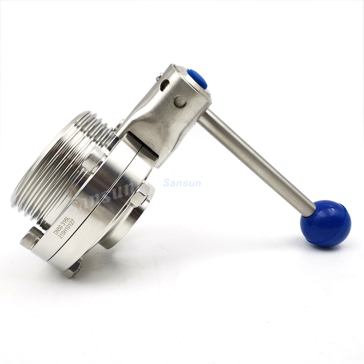 Sanitary Weld Threaded Butterfly Valve 4 Position Handle