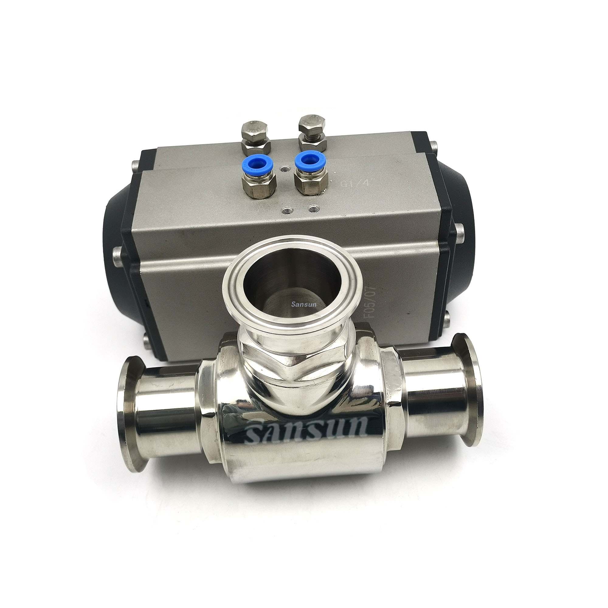 Sanitary Pneumatic tri clamp 3 Way Ball Valve