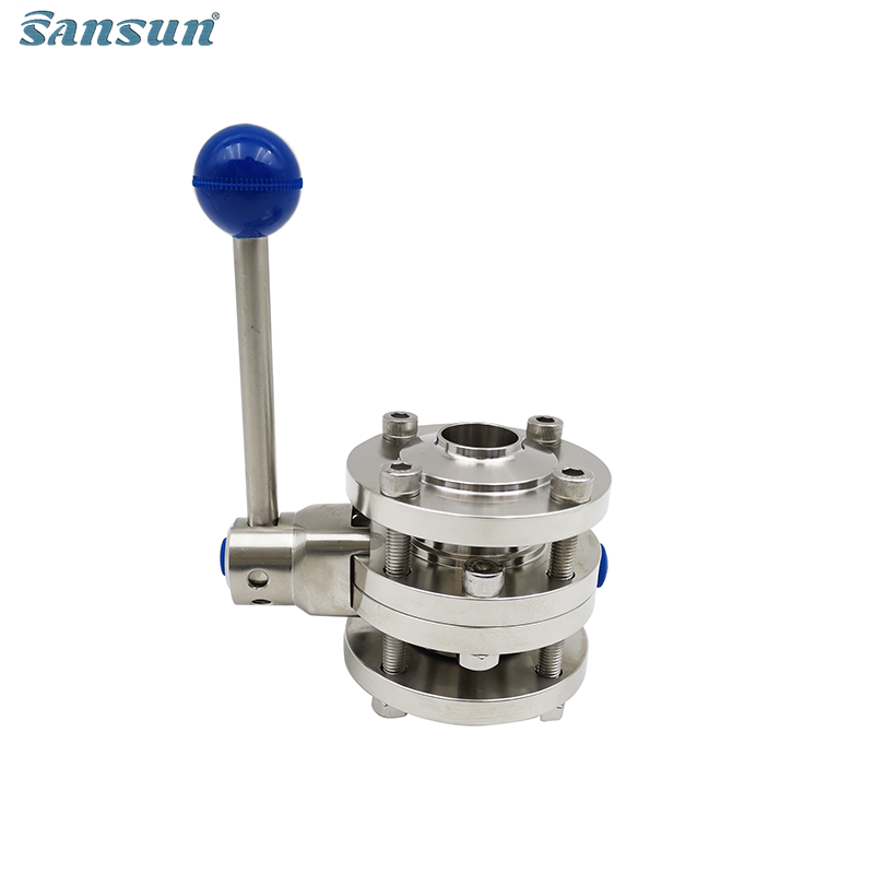 DIN Welded Three Piece Butterfly Valve with Pull Handle