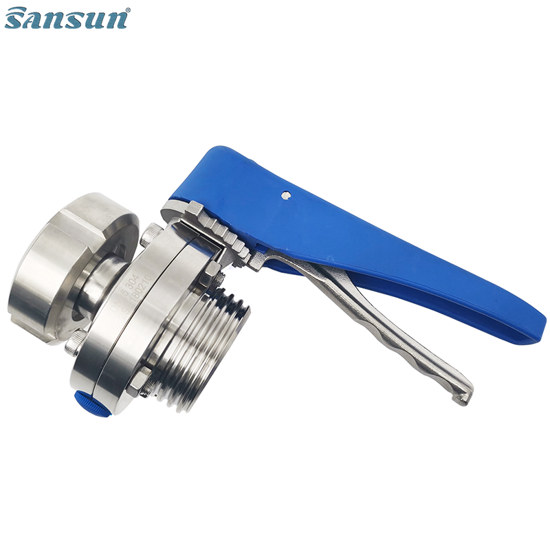 Sanitary Manual Male / Nut union 12 Position Plastic Muti-Position Handle Butterfly Valve