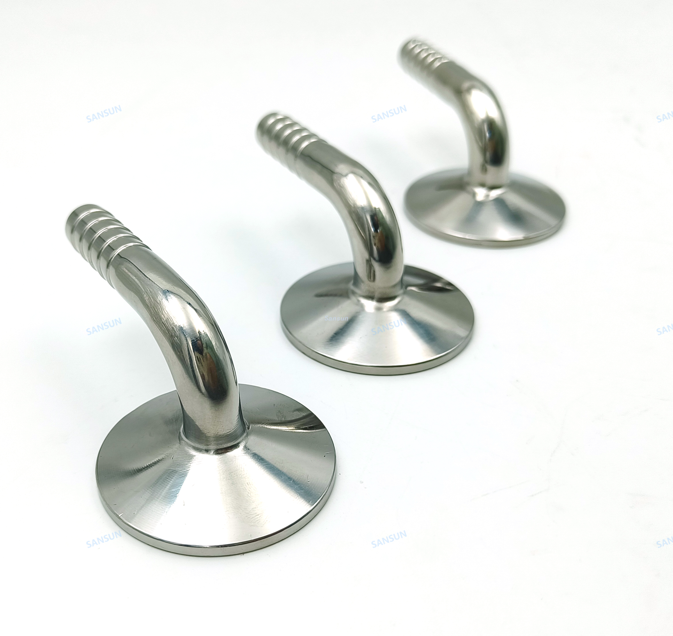 1.5" Tri Clamp x 3/8" Hose Barb with 90 Degree Bend