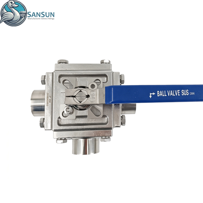 Full-bore Three-way Non-retention Ball Valve for Sanitary Stainless Steel
