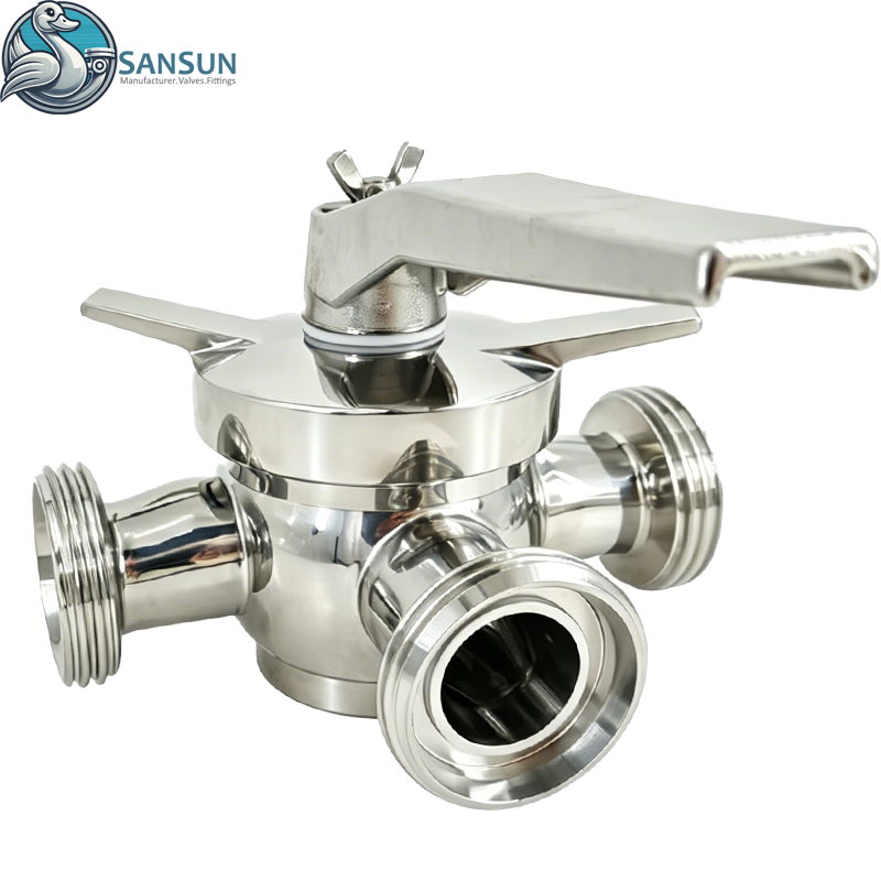 Food-Grade Sanitary Stainless Steel Manual 3-Way Threaded End Plug Valve