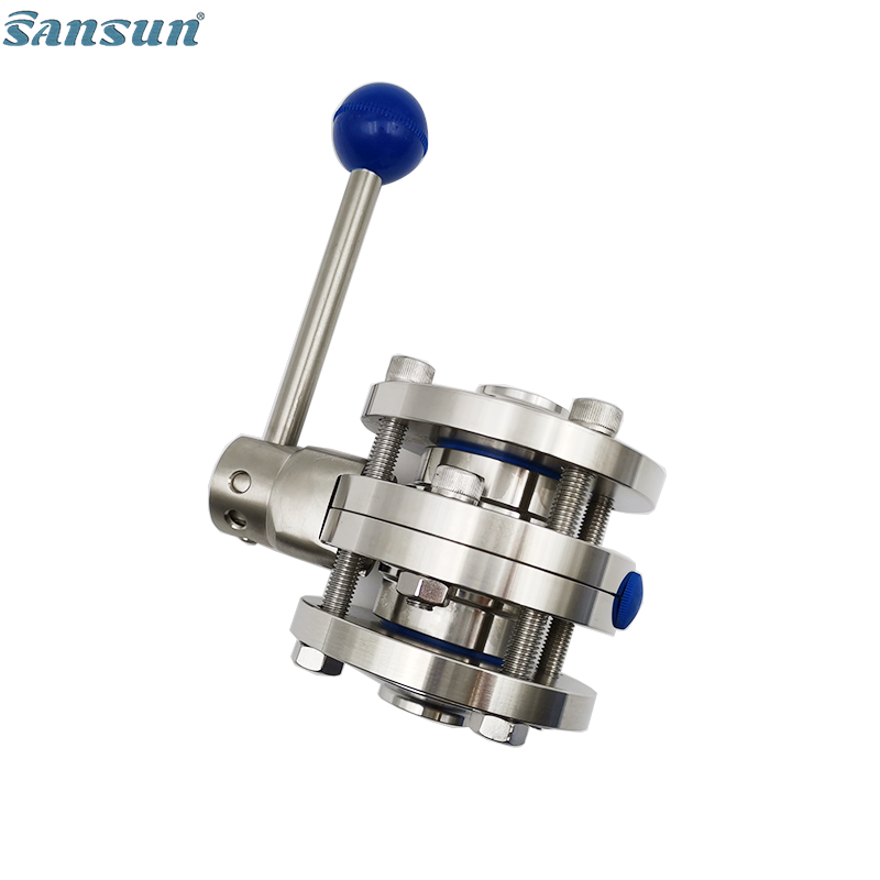 DIN Welded Three Piece Butterfly Valve with Pull Handle