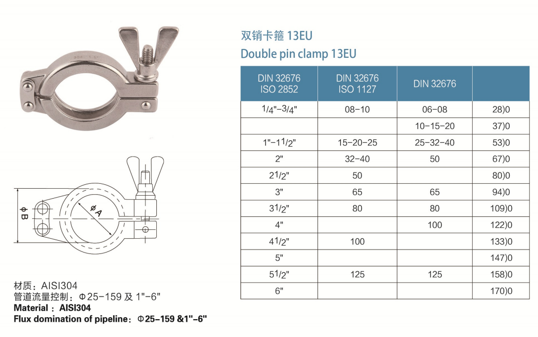 drawing of double pin clamp 13EU