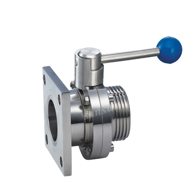 Square Flange Male Thread Hygienic Food Grade Butterfly Valve