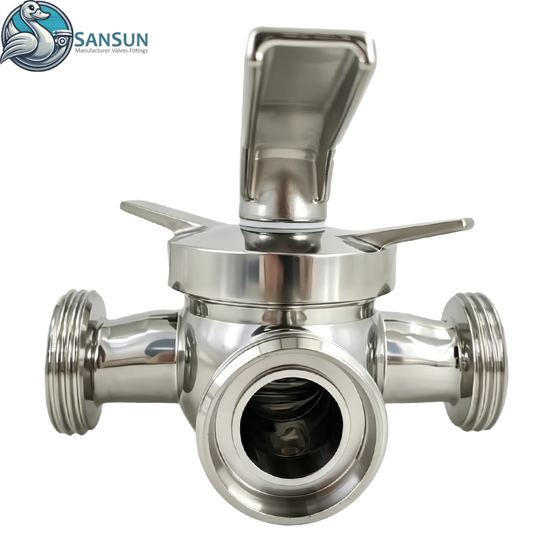 Food-Grade Sanitary Stainless Steel Manual 3-Way Threaded End Plug Valve