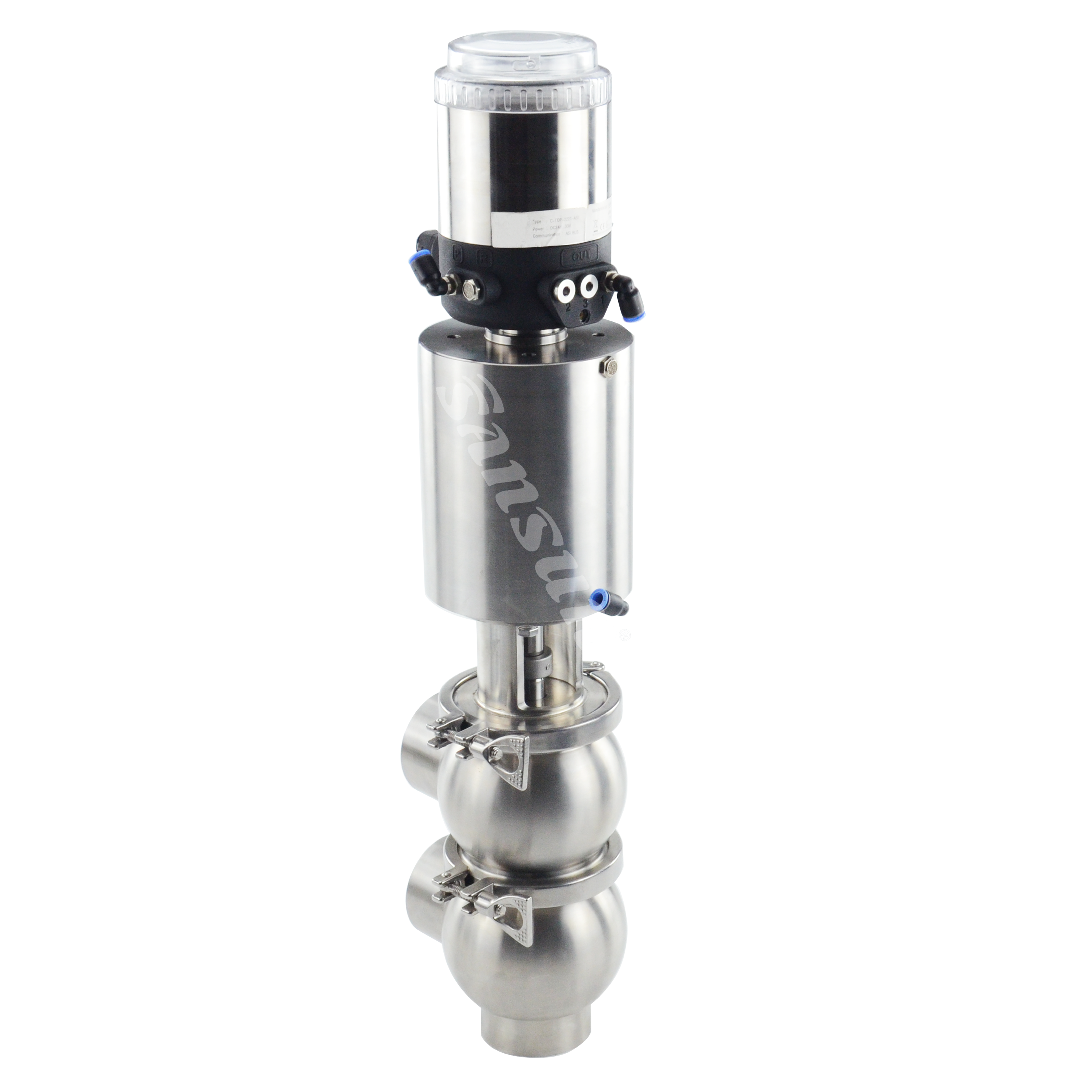 Sanitary pneumatic divert seat valve with control feedback positioner IL-TOP ASI-BUS 24V 4-20mA