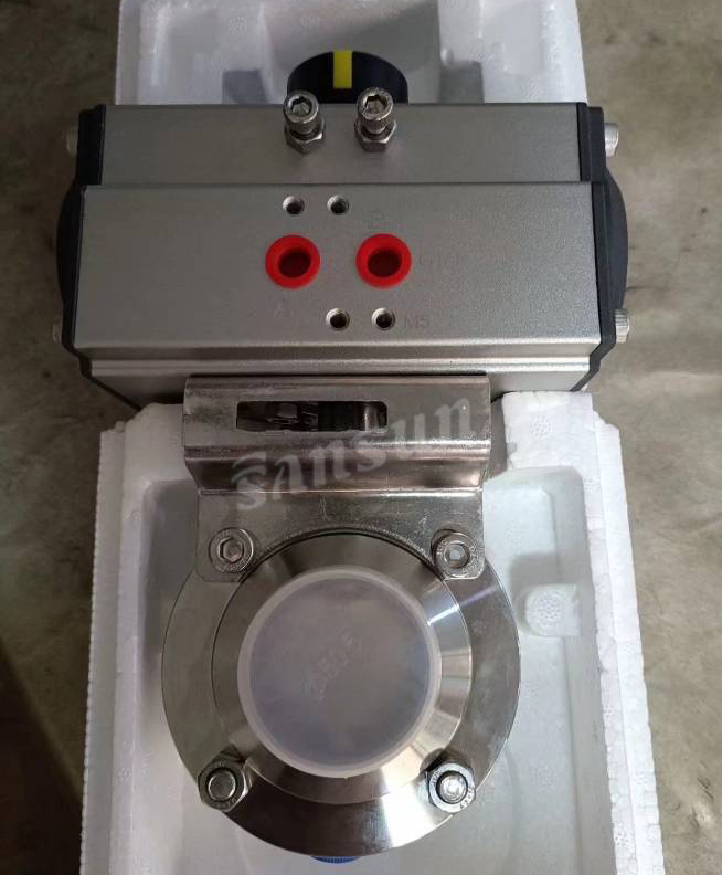 Sanitary Aluminium Automatic Butterfly Valve Double Acting