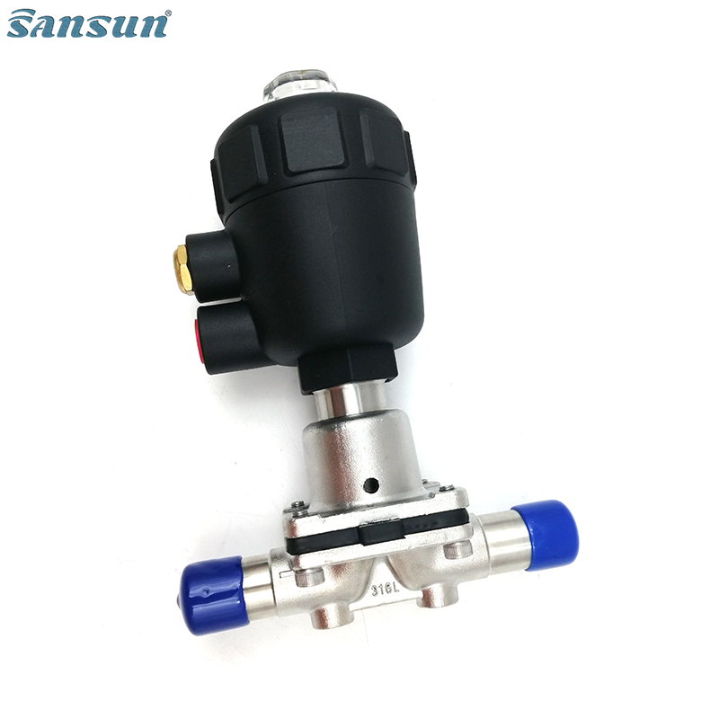 DIN Sanitary Weld Diaphragm Valve with Plastic Pneumatic actuators