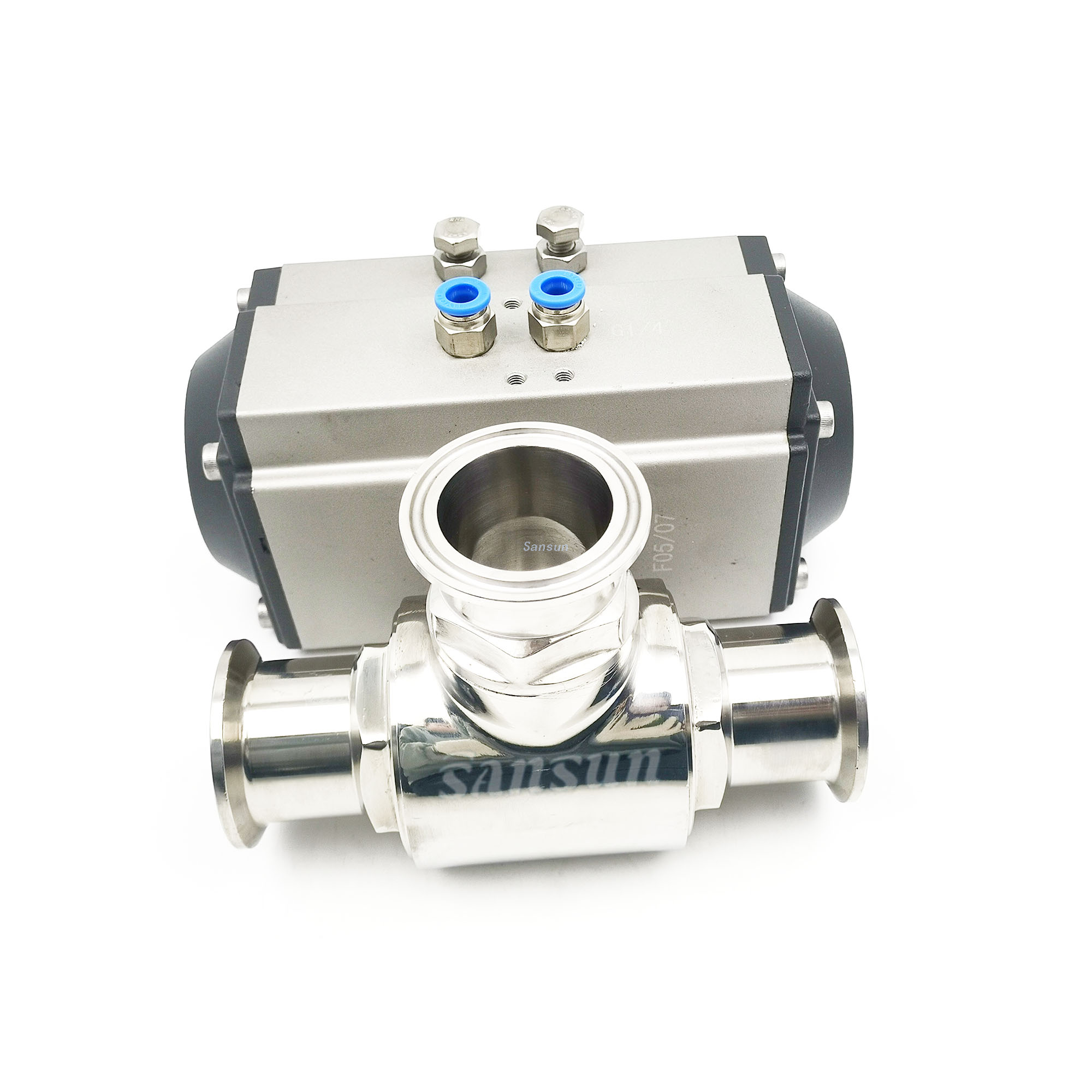 Sanitary Pneumatic tri clamp 3 Way Ball Valve